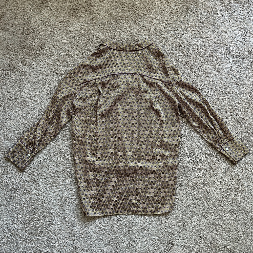 Zara Brown Patterned Button-Up Geometric Patterned Pajama Top Blouse Size Medium - Picture 6 of 11